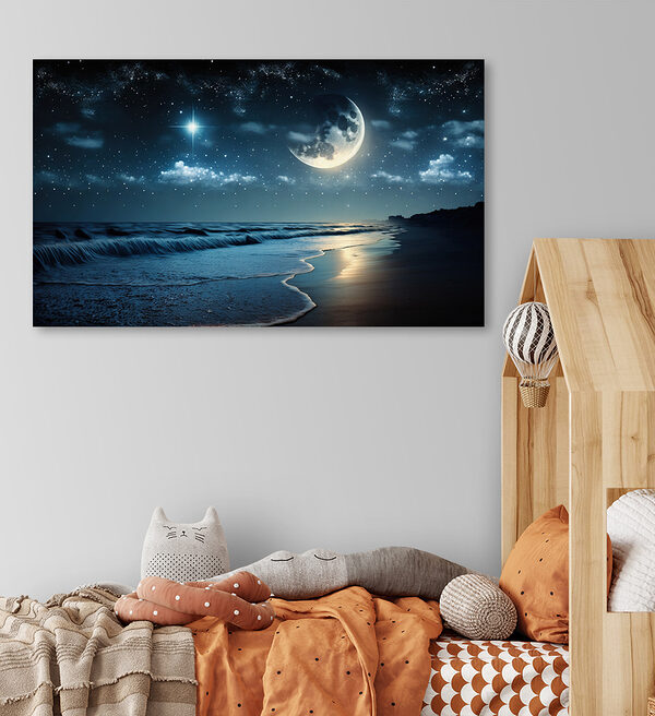 Mond und Sterne über einem Strand Wandbilder Mond und Sterne über einem Strand