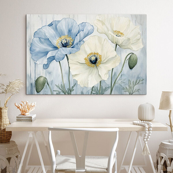 Gemälde mit Blumen auf blauem Hintergrund Wandbilder Gemälde mit Blumen auf blauem Hintergrund