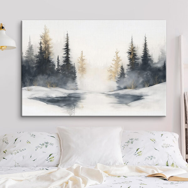 Aquarellmalerei eines verschneiten Waldes Wandbilder Aquarellmalerei eines verschneiten Waldes