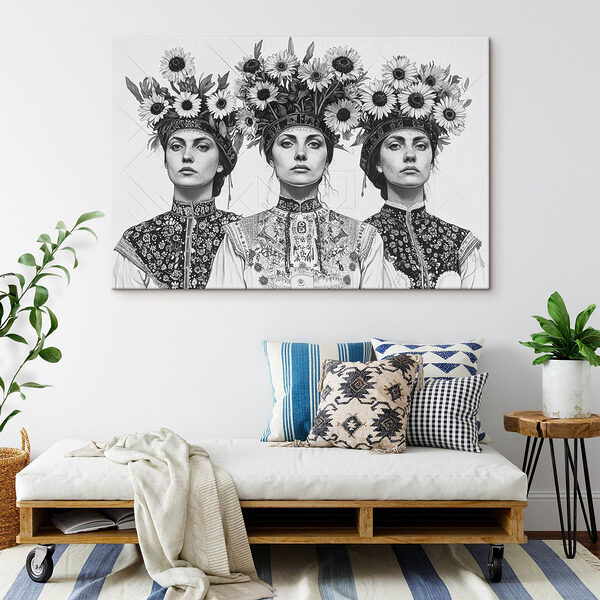 Gruppe von Frauen mit Blumen auf dem Kopf Wandbilder Gruppe von Frauen mit Blumen auf dem Kopf