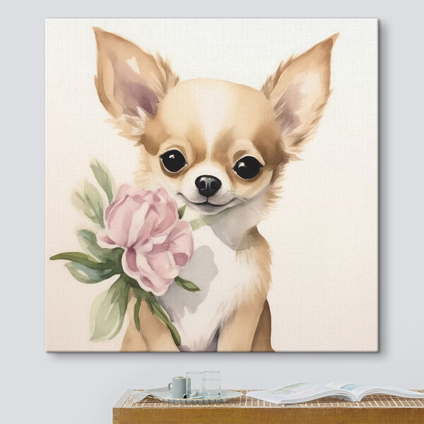 Gemälde eines Hundes, der eine Blume hält Wandbilder Gemälde eines Hundes, der eine Blume hält