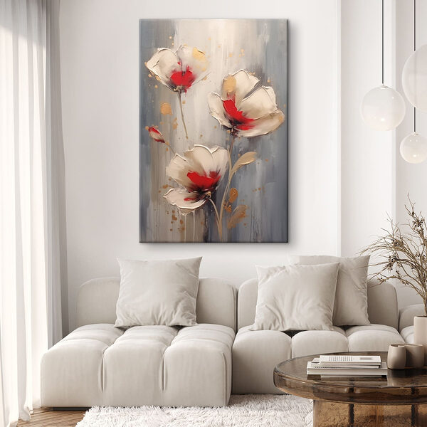 Gemälde mit Blumen auf grauem Hintergrund Wandbilder Gemälde mit Blumen auf grauem Hintergrund