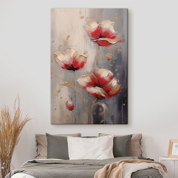 Gemälde mit Blumen auf grauem Hintergrund Wandbilder Gemälde mit Blumen auf grauem Hintergrund