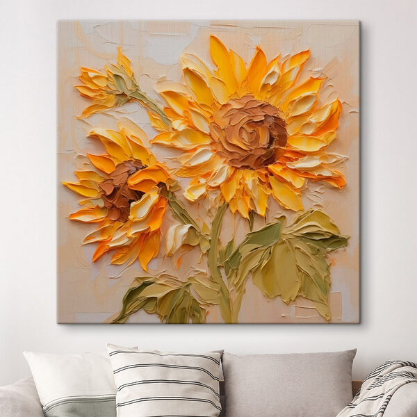 Gemälde von Sonnenblumen auf einer weißen Fläche Wandbilder Gemälde von Sonnenblumen auf einer weißen Fläche