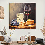 Wandbilder Glas Wein und Käse auf einem Tisch