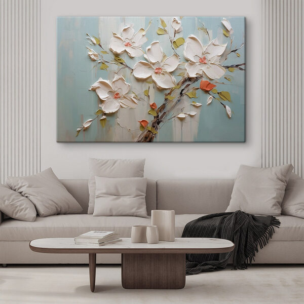 Gemälde mit Blumen auf blauem Hintergrund Wandbilder Gemälde mit Blumen auf blauem Hintergrund