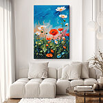 Wandbilder Gemälde mit Blumen auf blauem Hintergrund