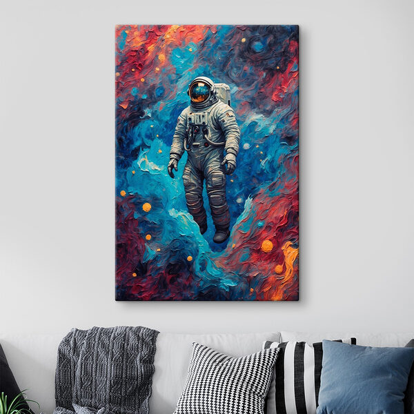 Ein Astronaut im Weltraum mit buntem Hintergrund Wandbilder Ein Astronaut im Weltraum mit buntem Hintergrund
