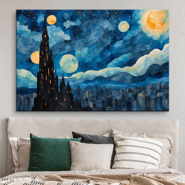 Aquarell einer Stadt bei Nacht Wandbilder Aquarell einer Stadt bei Nacht