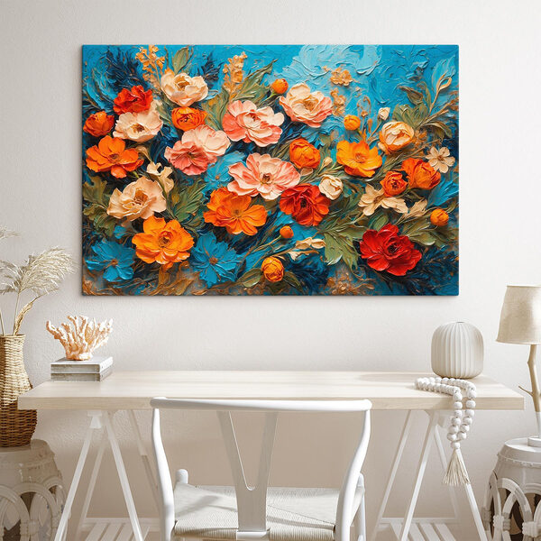 Malerei von Blumen auf einer blauen Fläche Wandbilder Malerei von Blumen auf einer blauen Fläche