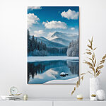 Wandbilder See mit Schnee und Bäumen im Hintergrund