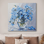 Wandbilder Gemälde mit blauen Blumen in einer Glasvase
