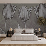 Fototapeten Linie von Blumen mit Blättern