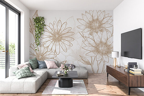 Zeichnung von Blumen auf einem weißen Hintergrund Fototapeten Zeichnung von Blumen auf einem weißen Hintergrund