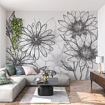 Fototapeten Gruppe von Blumen mit Blättern