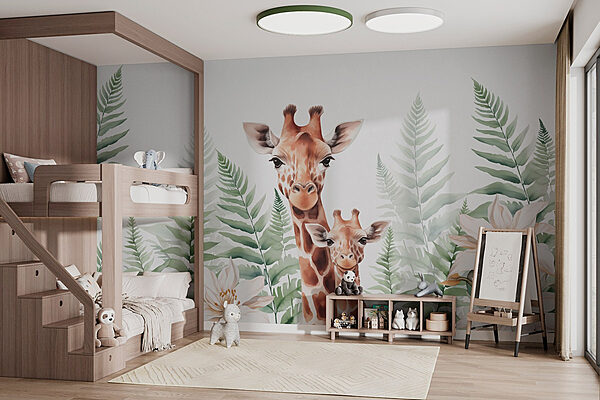 Giraffen und Blumen Fototapeten Giraffen und Blumen