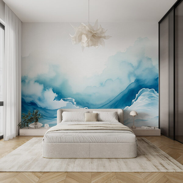 Aquarell eines Berges mit Wolken Fototapeten Aquarell eines Berges mit Wolken