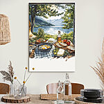 Wandbilder Tisch mit Essen an einem See