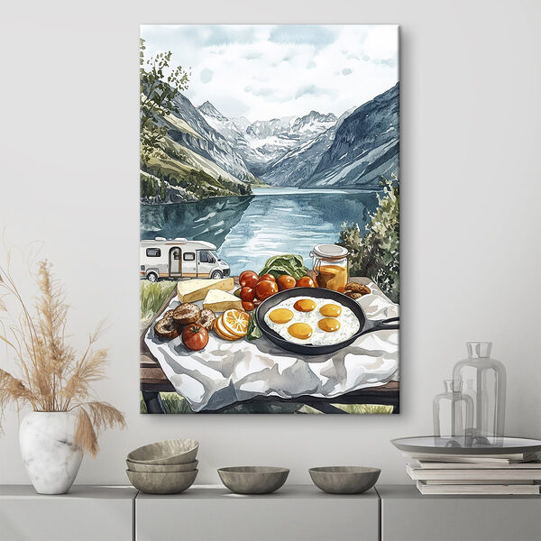 Essen auf einem Tisch neben einem See Wandbilder Essen auf einem Tisch neben einem See