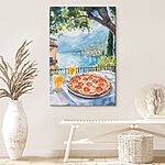 Wandbilder Aquarellmalerei einer Pizza und Getränke auf einem Tisch
