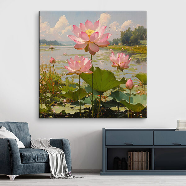 Rosa Blumen auf einem See Wandbilder Rosa Blumen auf einem See