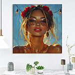 Wandbilder Frau mit Blumen im Haar und Sonnenbrille