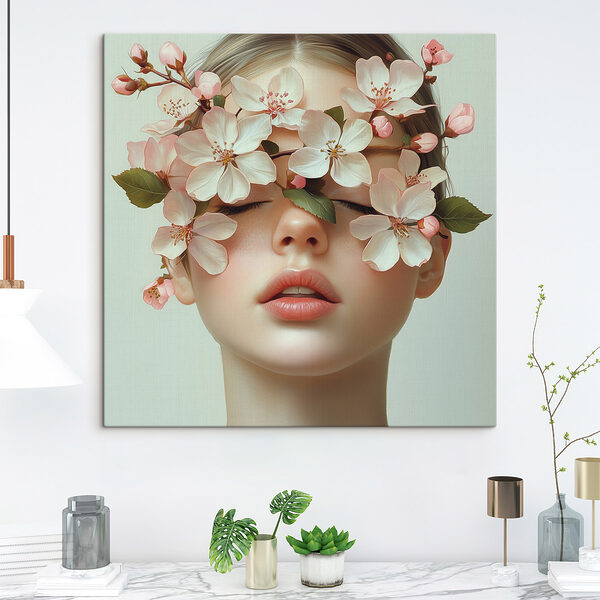 Frau mit Blumen im Gesicht Wandbilder Frau mit Blumen im Gesicht