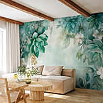 Fototapeten Malerei von grünen Pflanzen und Blumen