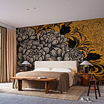 Fototapeten Exquisites florales Design in Schwarz und Creme