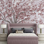 Fototapeten Gemälde eines Baumes mit rosa Blättern