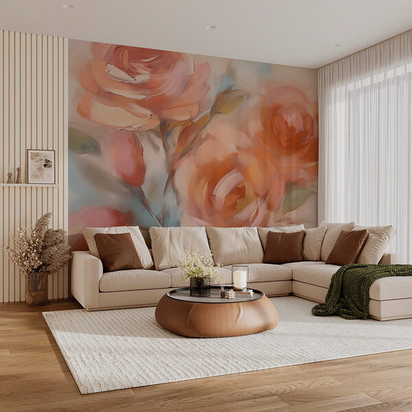 Malerei von Blumen auf einer weißen Fläche Fototapeten Malerei von Blumen auf einer weißen Fläche