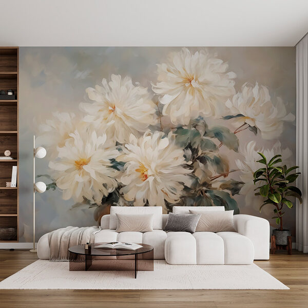 Malerei von weißen Blumen Fototapeten Malerei von weißen Blumen