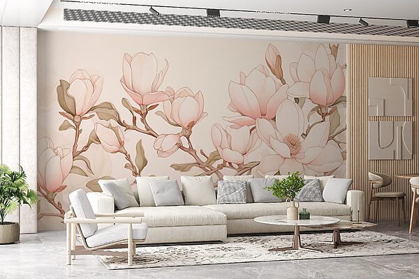 Malerei von Blumen auf einem Zweig Fototapeten Malerei von Blumen auf einem Zweig