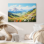 Wandbilder Landschaft mit Bergen und Blumen