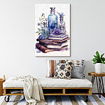 Wandbilder Aquarell eines Stapels von Büchern und Flaschen
