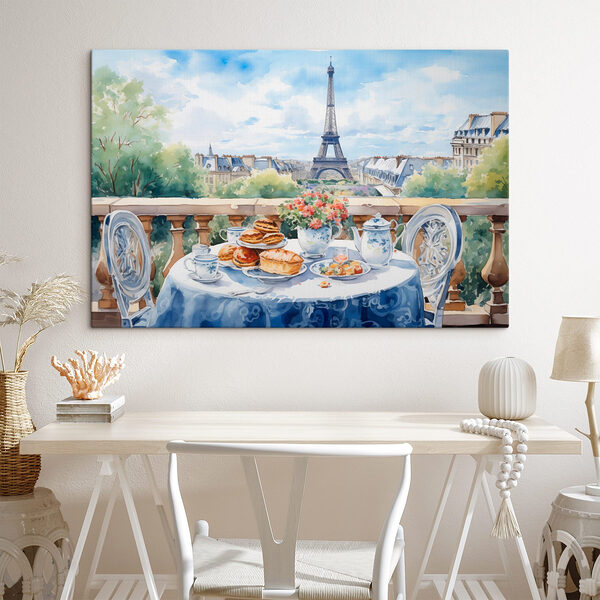 Aquarellmalerei eines Tisches mit Essen darauf Wandbilder Aquarellmalerei eines Tisches mit Essen darauf