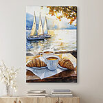 Wandbilder Aquarellmalerei eines Tisches mit Kaffee und Croissants