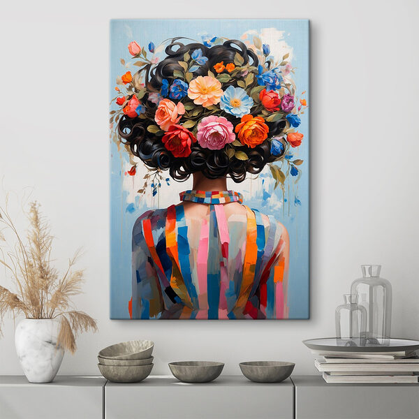 Gemälde einer Frau mit Blumen auf dem Kopf Wandbilder Gemälde einer Frau mit Blumen auf dem Kopf