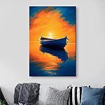 Wandbilder Boot auf dem Wasser mit Sonnenuntergang im Hintergrund