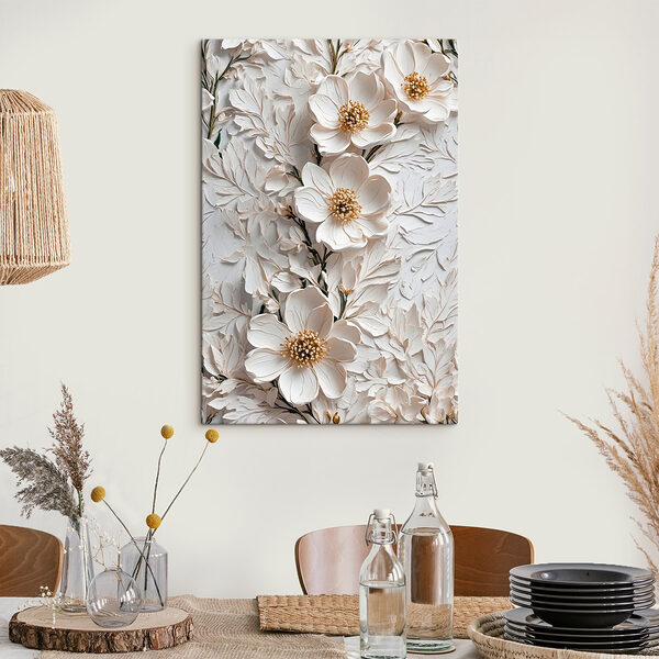 Weiße Blüten auf weißer Fläche Wandbilder Weiße Blüten auf weißer Fläche