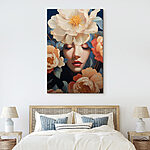 Wandbilder Frau mit Blumen um ihren Kopf