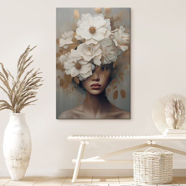 Gemälde einer Frau mit Blumen auf dem Kopf Wandbilder Gemälde einer Frau mit Blumen auf dem Kopf
