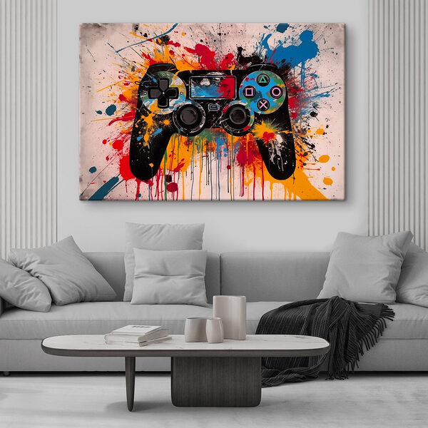 Videospiel-Controller mit Farbspritzern Wandbilder Videospiel-Controller mit Farbspritzern