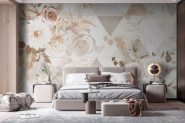 Tapete mit Blumen und Dreiecken Fototapeten Tapete mit Blumen und Dreiecken