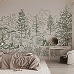 Fototapeten Zeichnung eines Bären in einem Wald