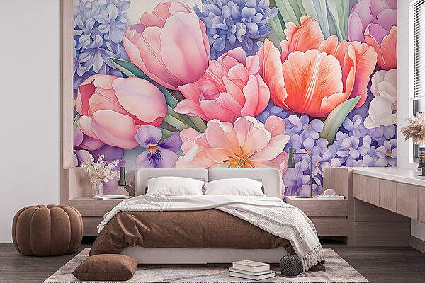 Gruppe von Blumen auf einem weißen Hintergrund Fototapeten Gruppe von Blumen auf einem weißen Hintergrund