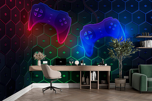 Spielcontroller auf einem sechseckigen Hintergrund Fototapeten Spielcontroller auf einem sechseckigen Hintergrund