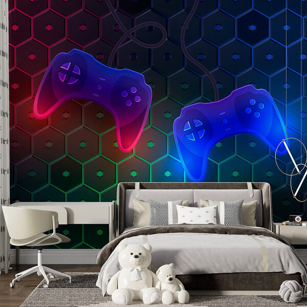 Fototapeten Spielcontroller auf einem sechseckigen Hintergrund