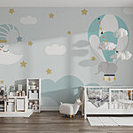 Fototapeten Cartoon Elefant und Mond am Himmel