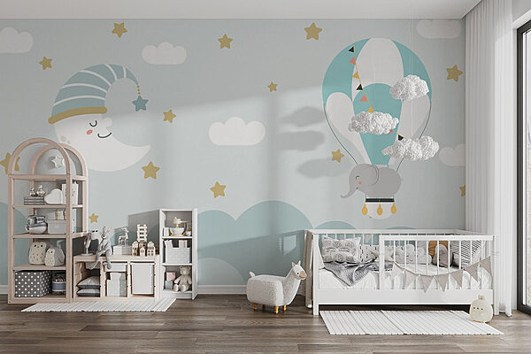 Cartoon Elefant und Mond am Himmel Fototapeten Cartoon Elefant und Mond am Himmel